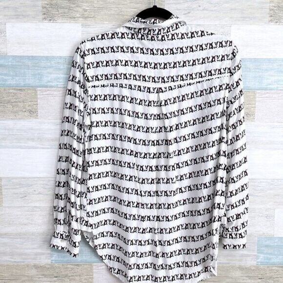 JANE and DELANCEY French Bulldog Shirt White Button Down Womens Small - Picture 3 of 5